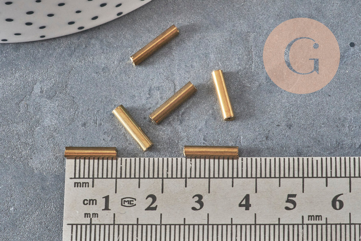 Tube seed beads, metallic gold glass, long tube, glass tube bead, gold bead, 12mm x 2mm, x 10gr G3416