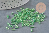 Green tube seed beads, green seed beads, metallic green beads, long tube, 6mm x 2mm, x 5gr G2691