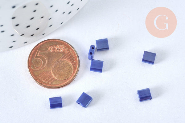 Perles rocaille carré verre rectangle bleu irisé, perle carré création bracelet, perle tila,4.5mm,2 trous, x50 (4.8GR) (G6814)
