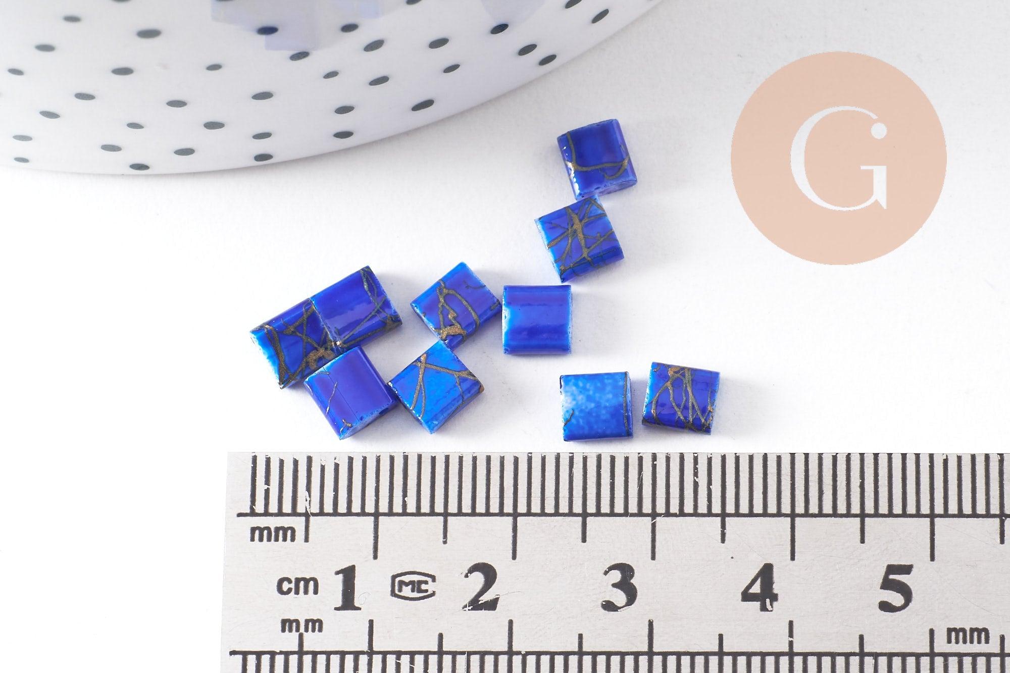 Perles rocaille carré verre rectangle bleu, façon perle tila,4.5mm/2 trous, x50 (G5476)