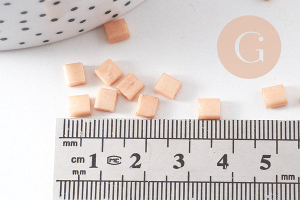 Perles rocaille carré verre rectangle orange clair,création bracelet, perle tila,4.5mm,2 trous, x50 (4.8GR) (G7490)