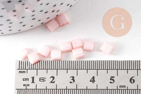 Perles rocaille carré verre rectangle saumon clair, perle carré création bracelet, perle tila,4.5mm,2 trous, x50 (4.8GR) (G5485)