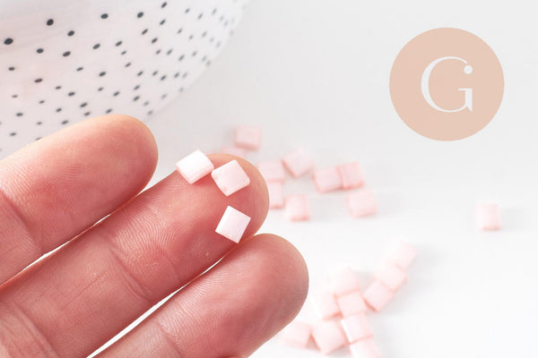 Perles rocaille carré verre rectangle saumon clair, perle carré création bracelet, perle tila,4.5mm,2 trous, x50 (4.8GR) (G5485)