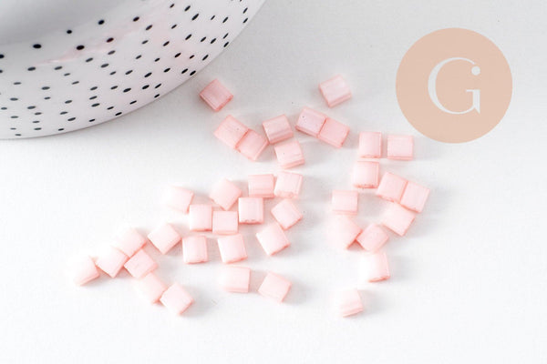 Perles rocaille carré verre rectangle saumon clair, perle carré création bracelet, perle tila,4.5mm,2 trous, x50 (4.8GR) (G5485)