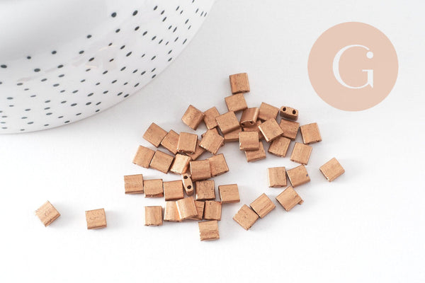 Perles rocaille carrées verre carré Tila bronze 5mm/2 trous, x50 (G5483)