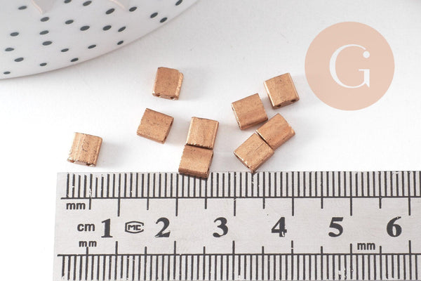 Perles rocaille carrées verre carré Tila bronze 5mm/2 trous, x50 (G5483)