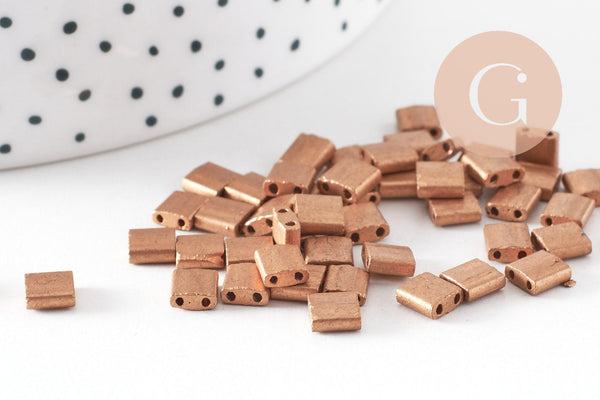 Perles rocaille carrées verre carré Tila bronze 5mm/2 trous, x50 (G5483)