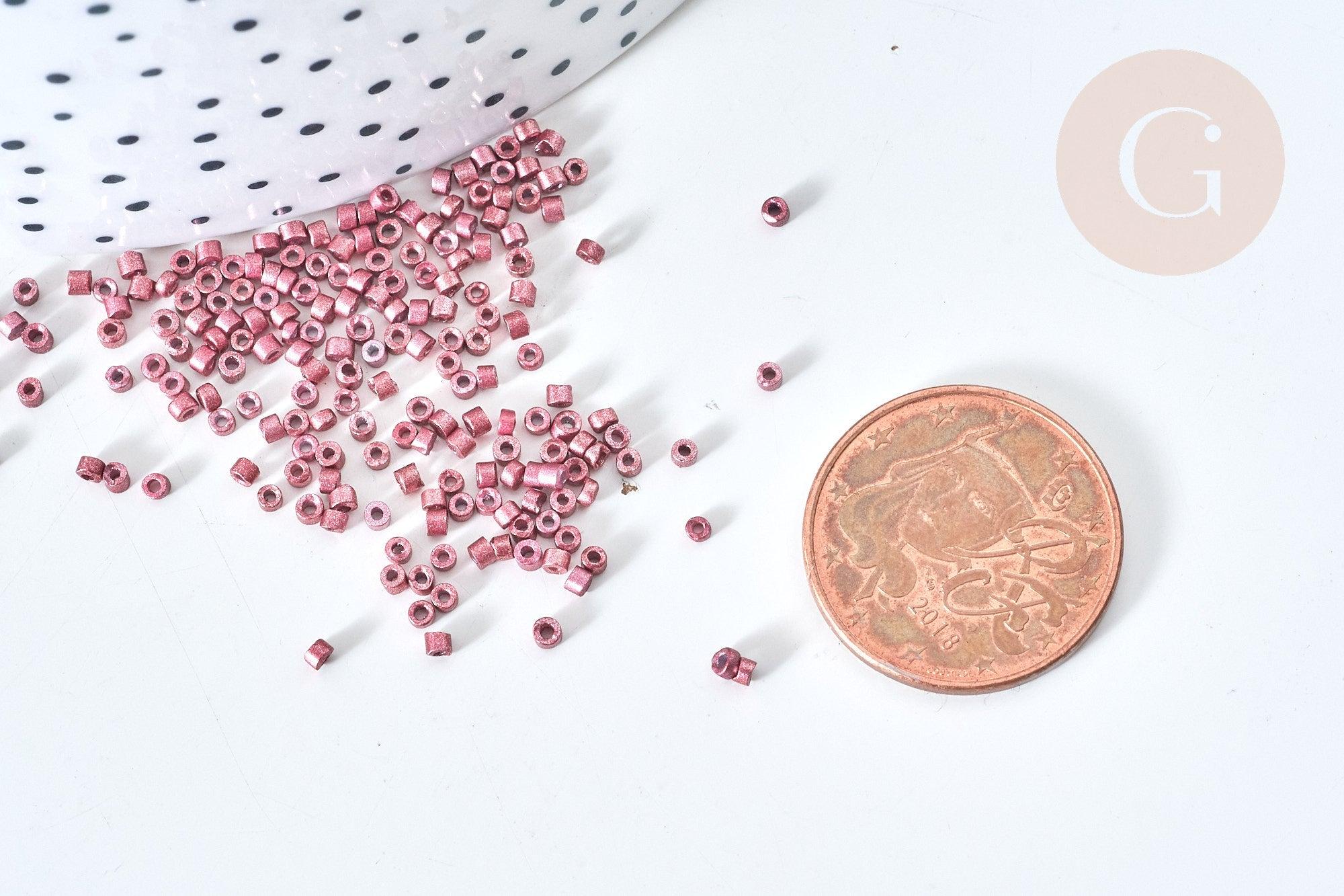 Perles tube verre Rose foncé métallisé mat façon Delica miyuki, x1 Sachet 8g (G7770)