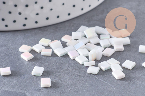 Perles rocaille verre rectangle blanc irisé 5mm, perle carré création bracelet, perle tila,4.5mm,2 trous, x50 (4.8 GR) (G4454)