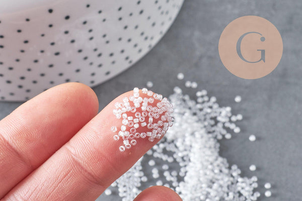 Perles rocailles Miyuki blanc nacré, Perles de rocaille japonaise White Lined Crystal ,perle rocaille perlage,15/0, 1.5mm, Sachet 10g (G3954)