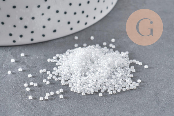 Perles rocailles Miyuki blanc nacré, Perles de rocaille japonaise White Lined Crystal ,perle rocaille perlage,15/0, 1.5mm, Sachet 10g (G3954)