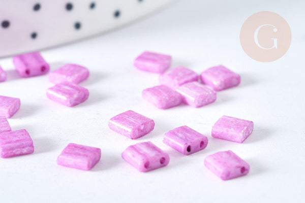 Perles rocailles carrées en verre rose lila 4.5mm 2 trous x 50 (G7484)