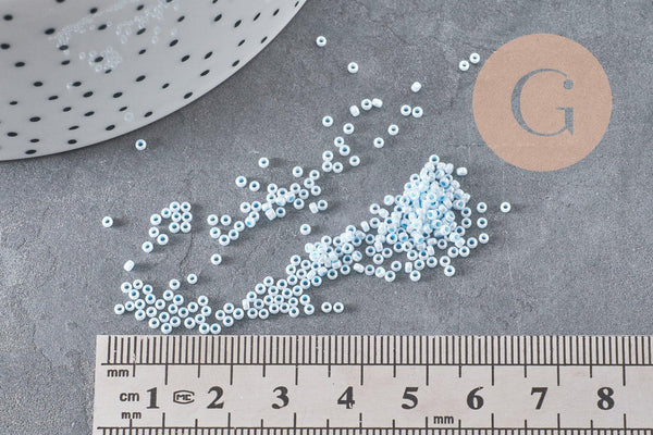 Perles rocailles miyuki bleu ciel, Perle rocaille japonaise Aqua Lined White Pearl ,perle rocaille perlage,15/0, 1.5mm, Sachet 10g (G3951)