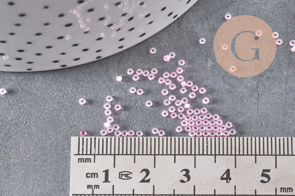 Perles rocailles miyuki rose, Perle rocaille japonaise Pink Lined Crystal ,perle rocaille perlage,15/0, 1.5mm, Sachet 10g (G3953)