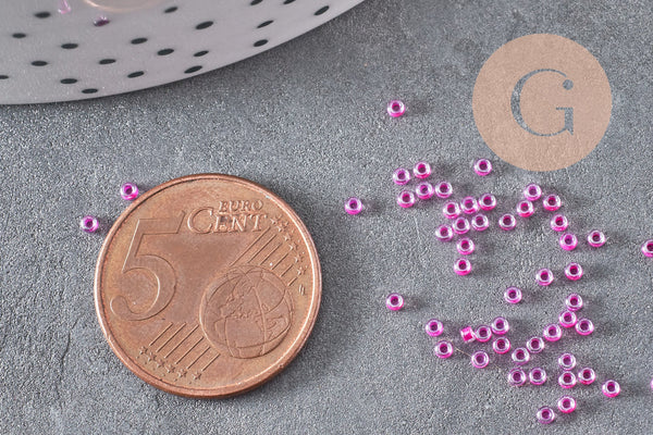 Perles rocailles miyuki rose transparent, Perle rocaille japonaise Carnation Pink Lined Crystal, rocaille perlage,15/0, 1.5mm, les 10g (G5399)