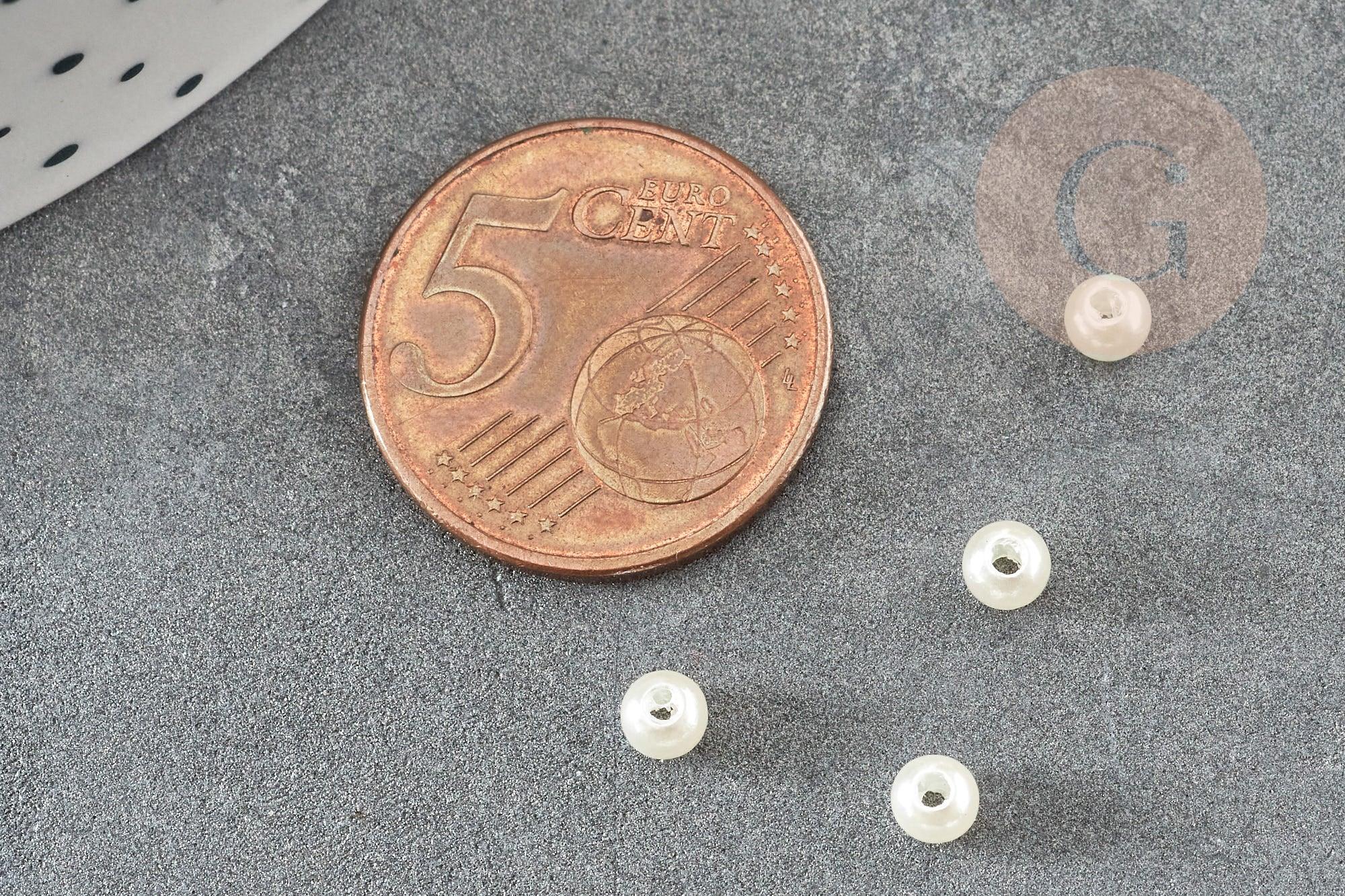 Perles ronde acrylique imitation perle eau douce beige 4mm, création bijoux DIY, x30 (0.9gr) (G9368)
