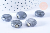 Perles ronde porcelaine grise, création bijoux,1.5cm, x5 (G1016)
