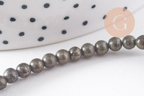 Perles ronde pyrite naturelle 4mm,fabrication bijoux, pyrite naturelle grade A, fil de 39cm, x1 (G1539)