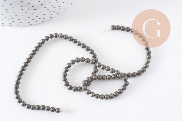 Perles ronde pyrite naturelle 4mm,fabrication bijoux, pyrite naturelle grade A, fil de 39cm, x1 (G1539)