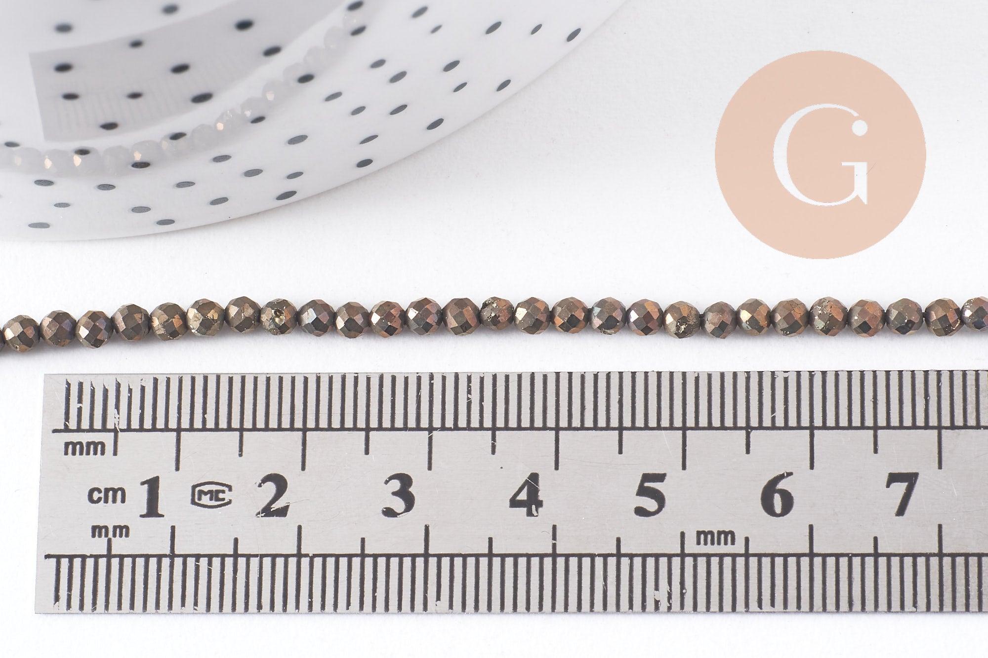 Perles ronde pyrite naturelle facettée 3mm,x 1 fil de 39cm (G3824)