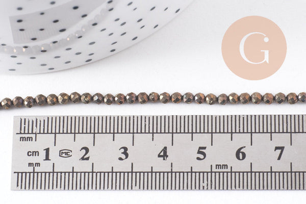 Perles ronde pyrite naturelle facettée 3mm,x 1 fil de 39cm (G3824)
