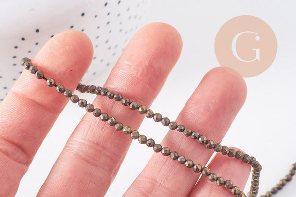 Perles ronde pyrite naturelle facettée 3mm,x 1 fil de 39cm (G3824)