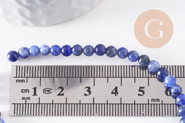 Perles ronde sodalite bleu marbré naturelle 4mm, x1 fil de 38 cm (G0513)