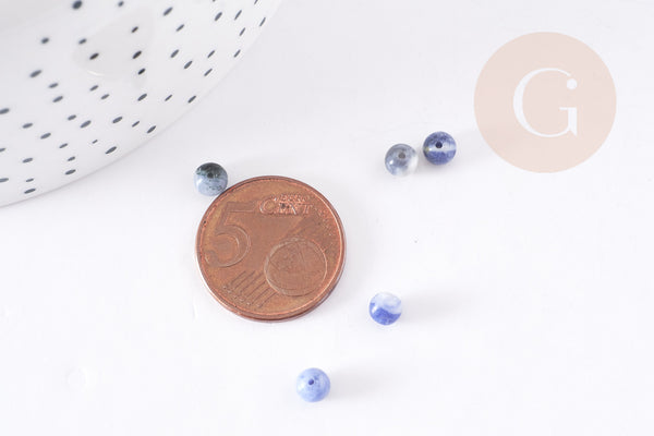 Perles ronde sodalite bleu marbré naturelle 4mm, x50 (6gr) (G9080)