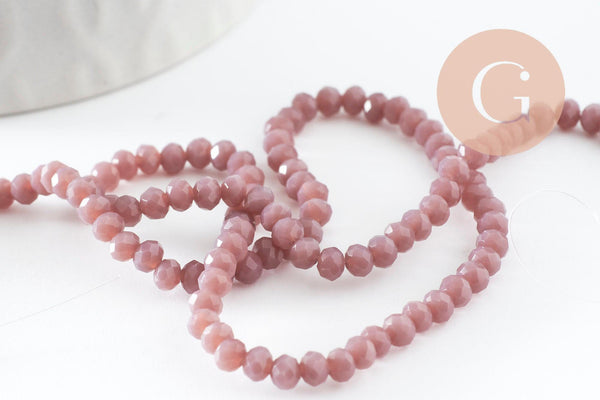 Perles rondelle abacus verre opaque facettée violet mauve 3x2.5mm, bijoux cristal, fil de 39cm, x1 (G7449)