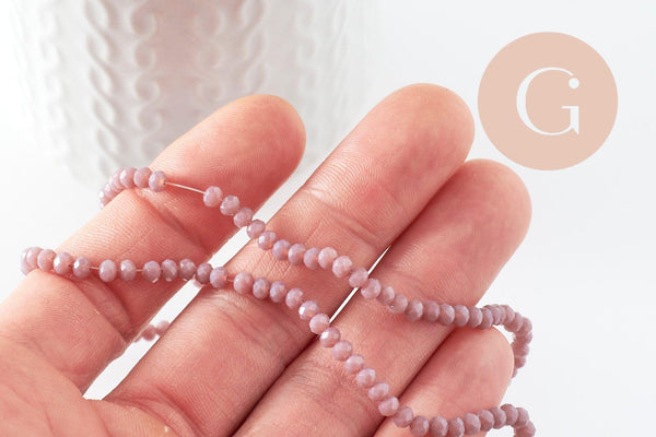 Perles rondelle abacus verre opaque facettée violet mauve 3x2.5mm, bijoux cristal, fil de 39cm, x1 (G7449)