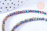 Perles rondelle cristal noir irisé facette 3.5x2.5mm, x1 fil 25.4cm (G6754)