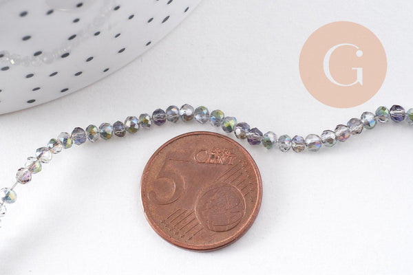 Perles rondelle gris irisé 2.5mm, x1 fil de 31cm (G0621)
