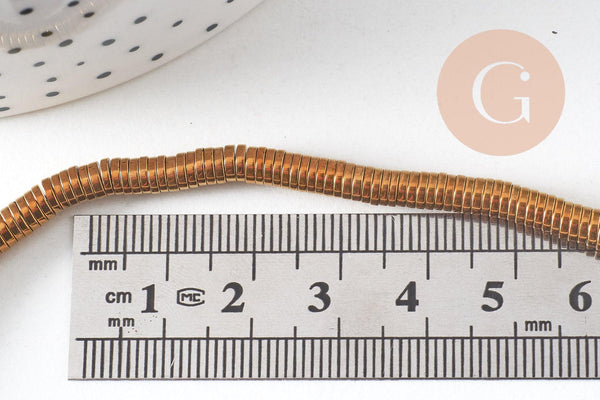 Perles rondelle hématite synthétiques dorées 4mm, perle hématite non magnétique pour pierre, fil de 40cm , x1 (G3618)