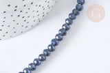 Perles rondelle verre opaque facettée gris foncé 6x5mm, DIY cristal, fil de 41cm, x1 (G8258)