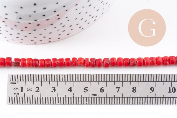 Perles rondelles corail rouge 6-7mm, fournitures créatives, perles corail, fabrication bijoux, corail naturel, fil de 106 perles (G2299)