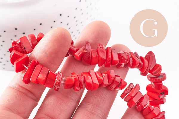 Perles rondelles corail rouge naturel 8-11mm, x1 le fil de 40cm (G3536)