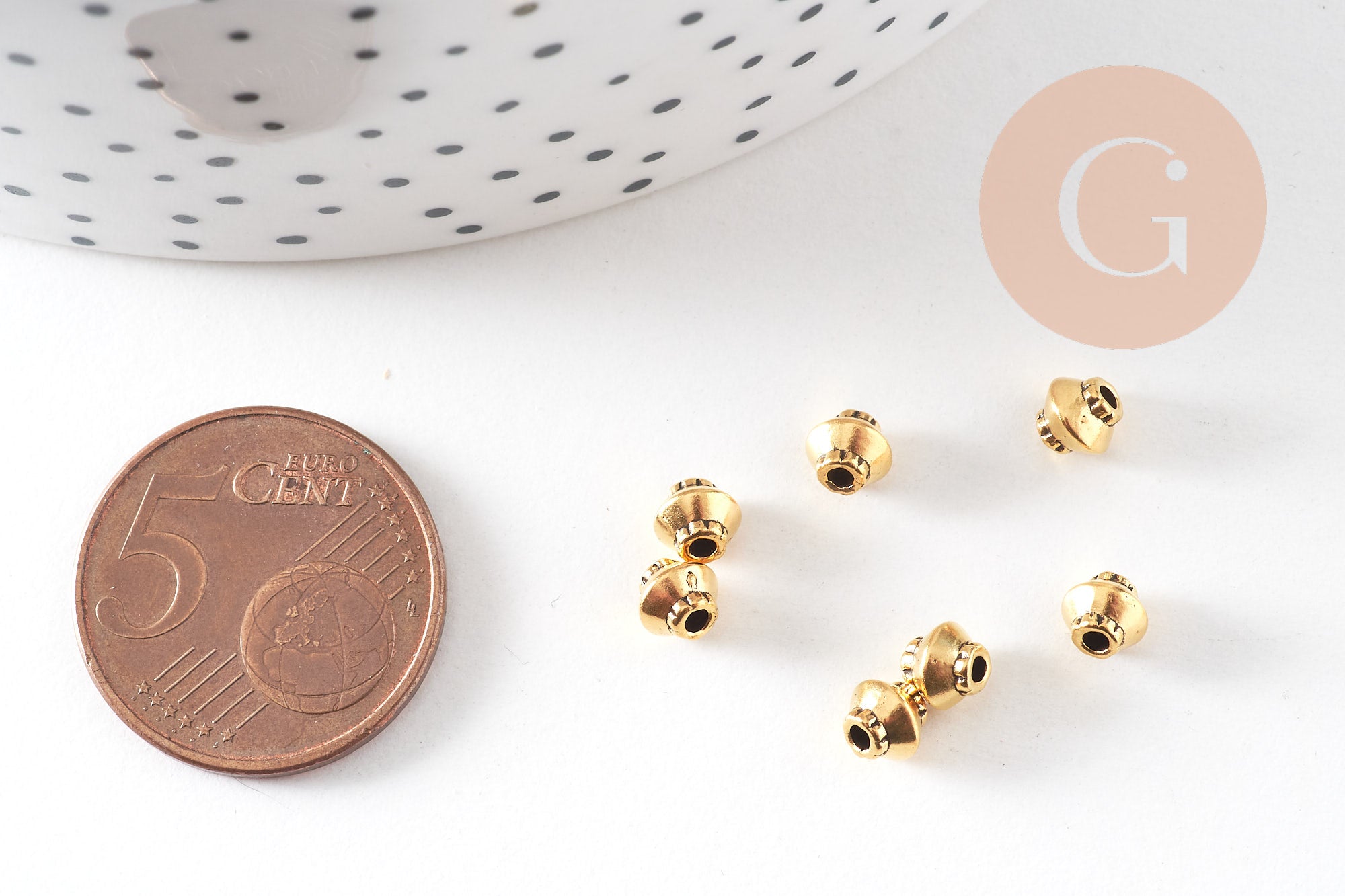 Perles rondelles coupelles intercalaires zamac doré 5mm, x50 (G10817)