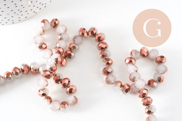 Perles rondelles cristal blanc et doré – 10x8mm, fil de 48cm x1 (G10753)
