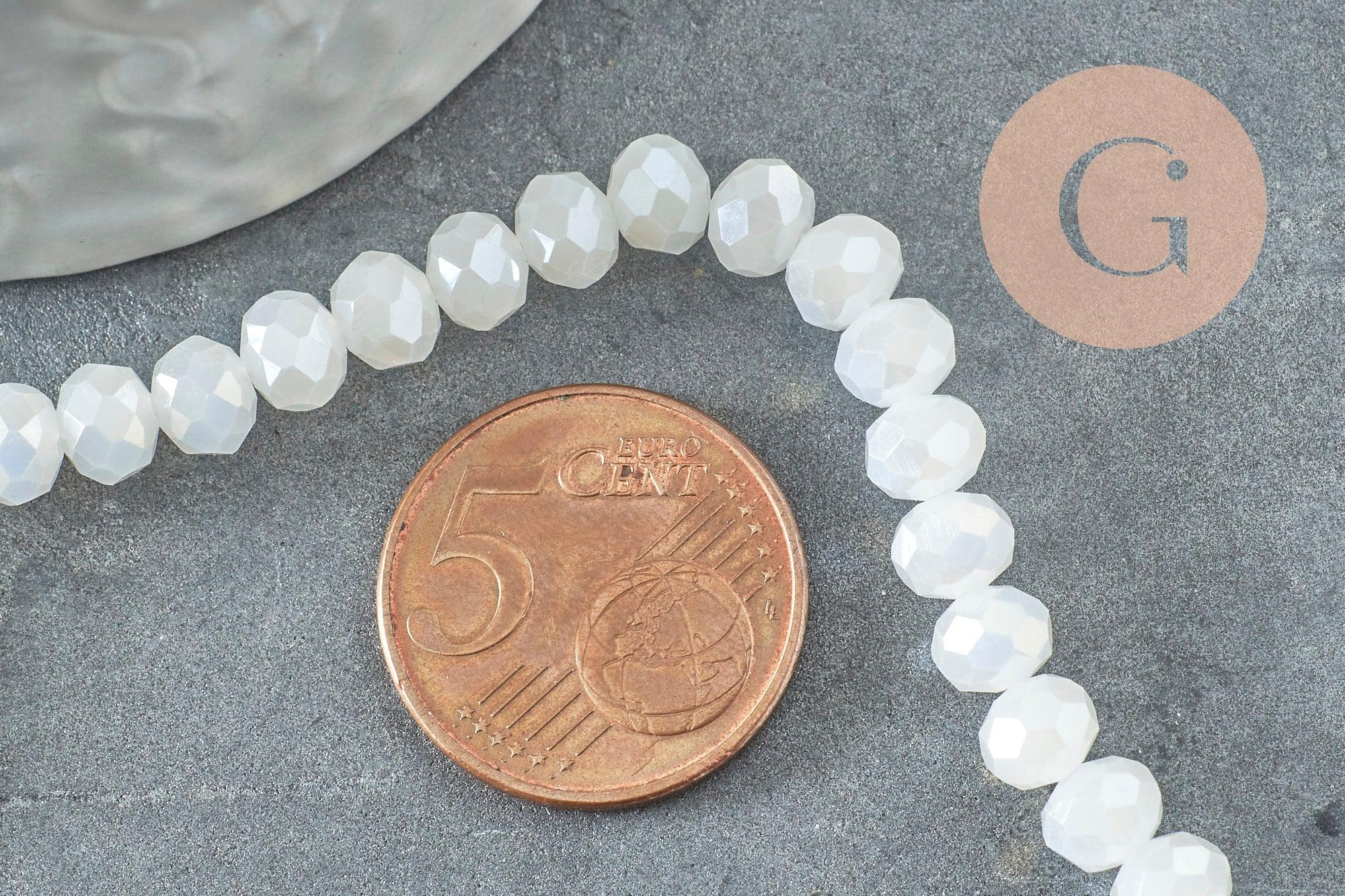 Perles rondelles cristal blanc irisé facetté 6x4mm, x1 fil de 42 cm (G6137)