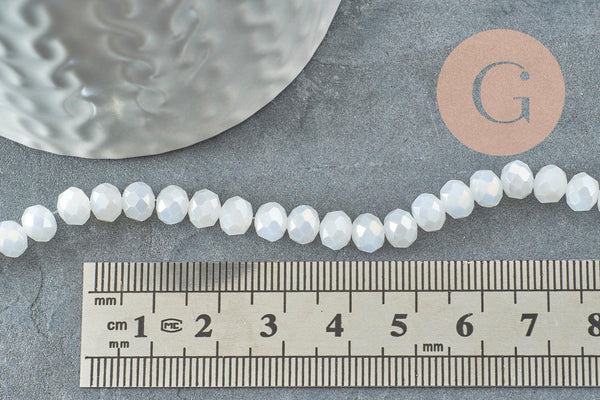 Perles rondelles cristal blanc irisé facetté 6x4mm, x1 fil de 42 cm (G6137)