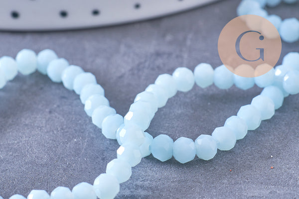 Perles rondelles cristal bleu ciel facette 4x3mm, fil de 41cm x1 (G10614)