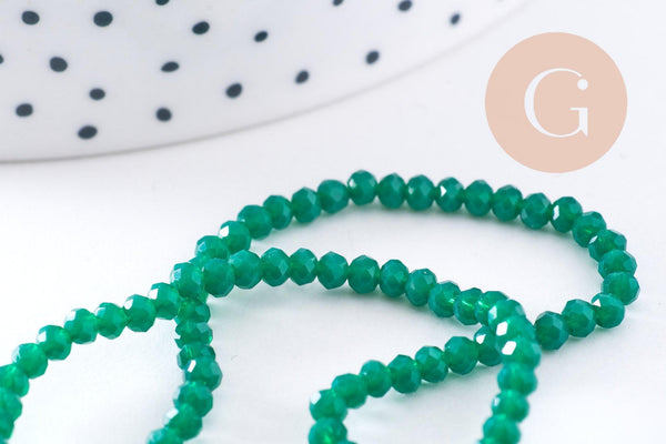 Perles rondelles cristal vert émeraude facette 2.9-3mm, fil de 34cm x1 (G10615)
