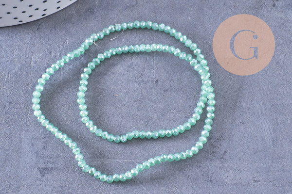 Perles rondelles cristal vert irisé 3x2mm, fil de 39-40cm x1 (G10616)