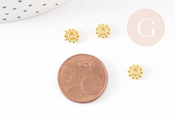 Perles rondelles fleurs zamac doré 6.5mm, x50 (G4978)