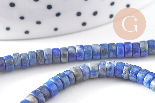 Perles rondelles heishi lapis lazuli naturel 4mm, x1 fil de 40 cm (G2767)
