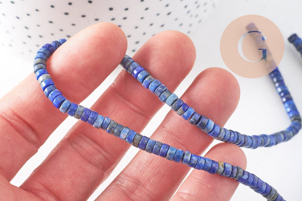 Perles rondelles heishi lapis lazuli naturel 4mm, x1 fil de 40 cm (G2767)