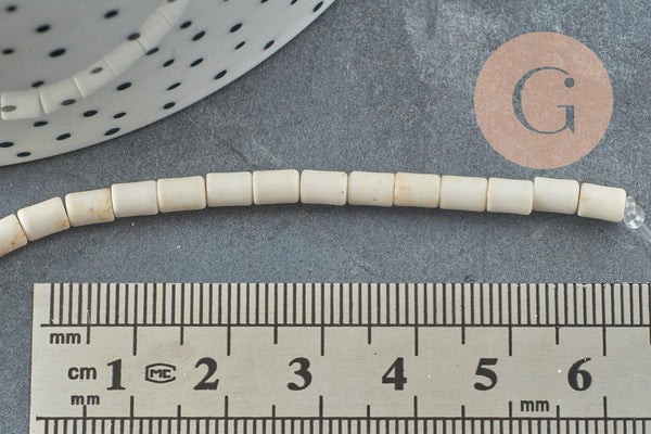 Perles rondelles howlite blanche synthétique ,perle pierre heshi en howlite synthétique, fil de 40cm, 5x3mm, x1 G5569