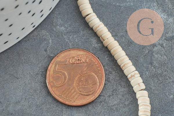 Perles rondelles howlite de synthèse blanche, x1 fil de 39cm (G0827)