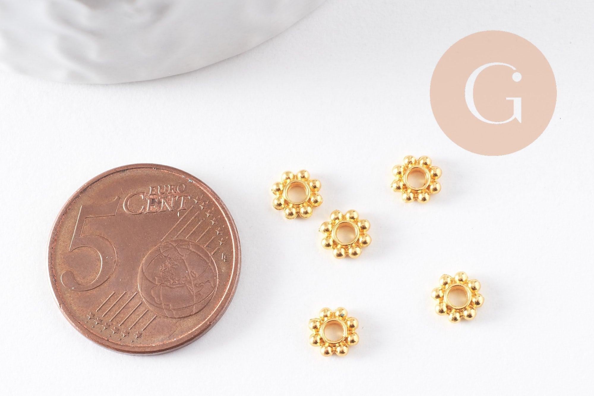 Perles rondelles intercalaires fleurs zamac doré 5mm, x50 (G10093)