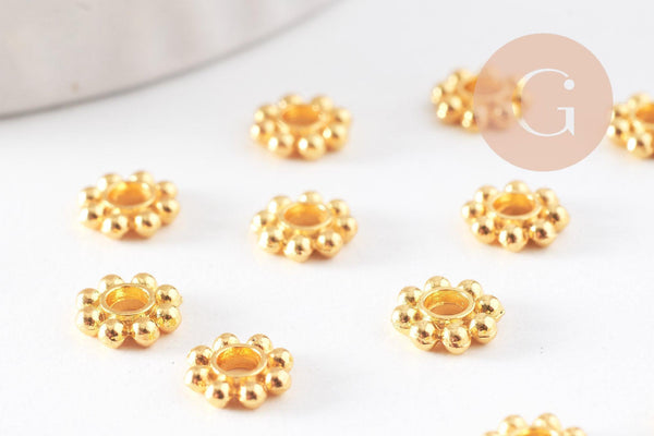 Perles rondelles intercalaires fleurs zamac doré 5mm, x50 (G10093)